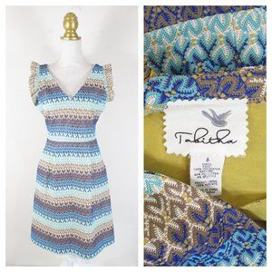 Anthro Tabitha Teahouse Blue Brown Striped Dress 8